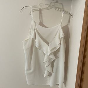 White tank with ruffled front